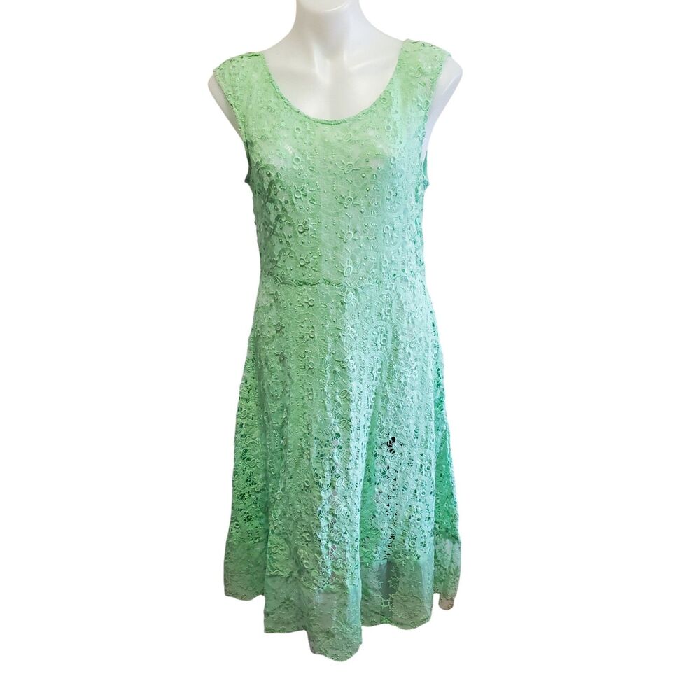 Sundance Green Crochet Lace Midi Dress Sz10 Coastal Boho Floral Beach Vacation
